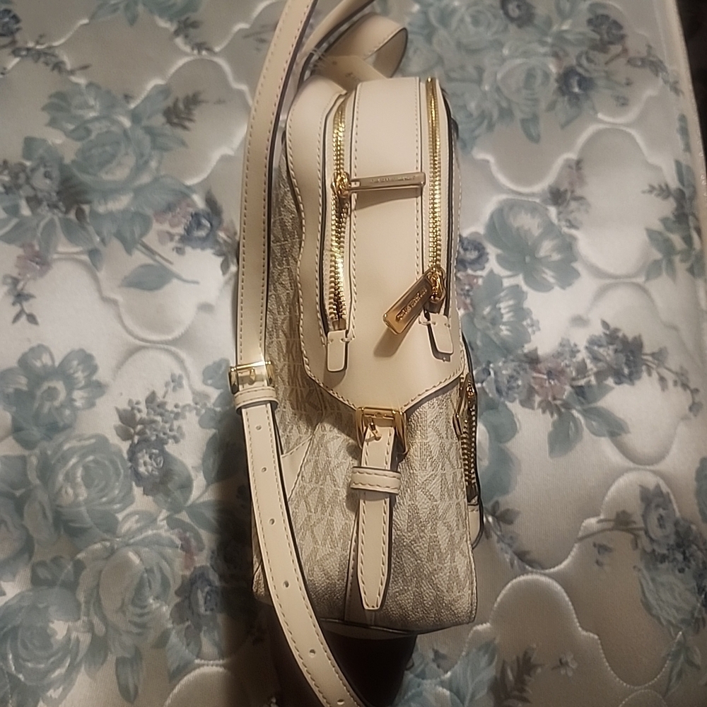 Michael Kors Cream Monogram Backpack with Gold Accents - Picture 8 of 16